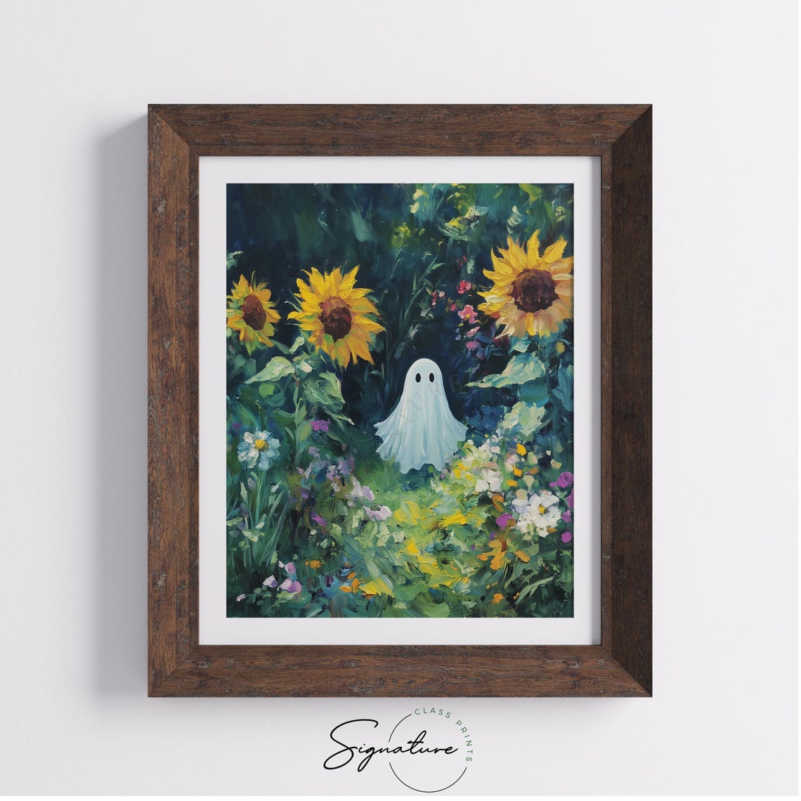 Tiny White Ghost Dark Sunflower Garden Wildflowers Whimsy Poster - Image 4