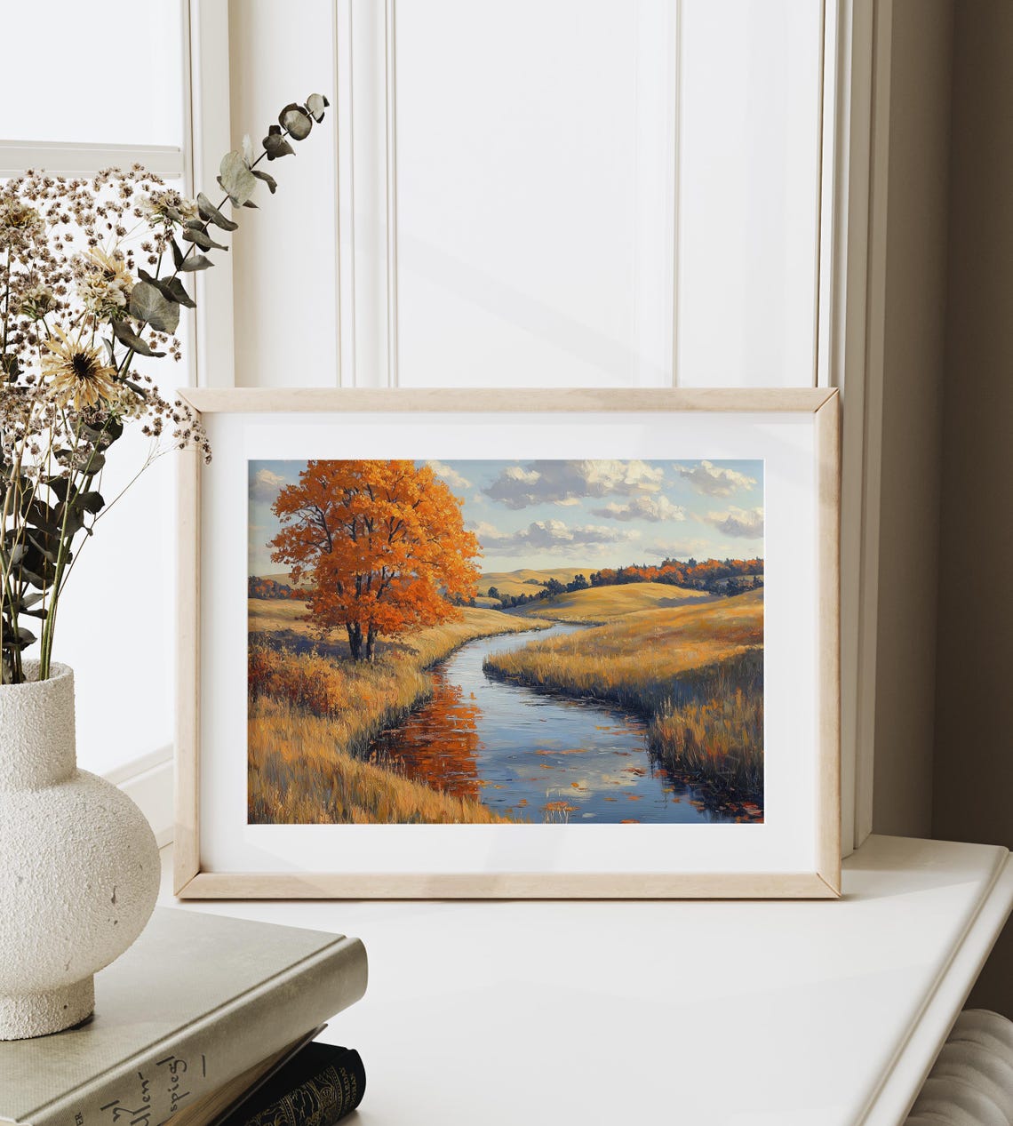 Autumn River Rolling Hills Orange Tree Fall Countryside Wall Art - Image 6