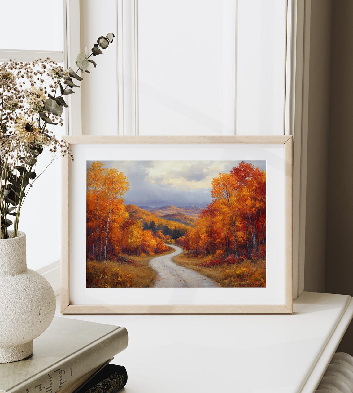 Winding Road Fiery Autumn Forest Mountain Vista Painting Print - Image 6