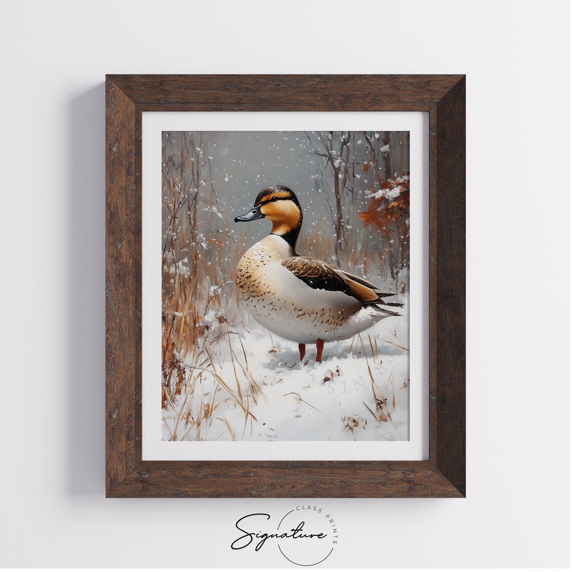 Wild Duck Falling Snow Winter Wildlife Waterfowl Bird Painting Poster - Image 2