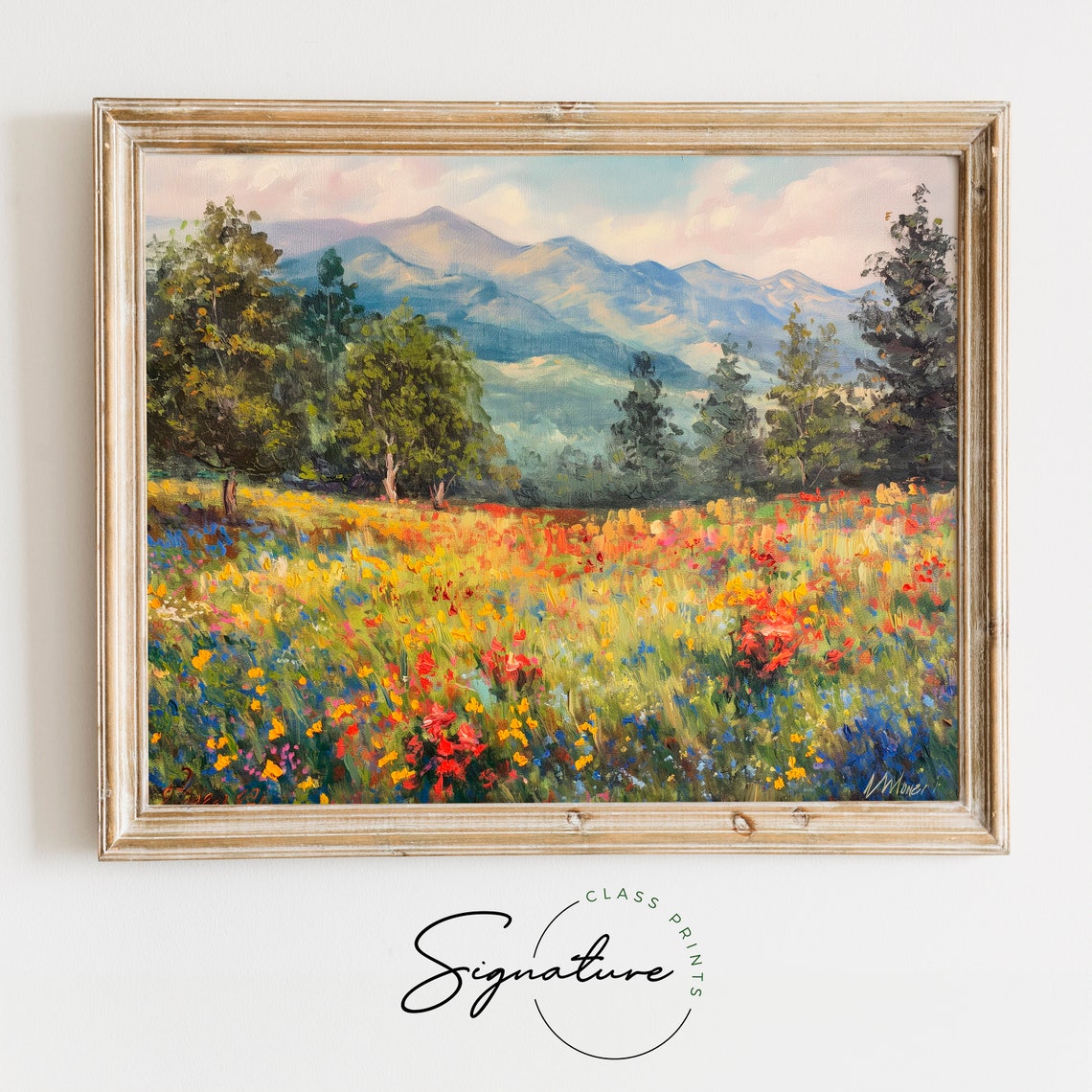 Mountain Meadow In Full Bloom Impressionist Flower Landscape Poster