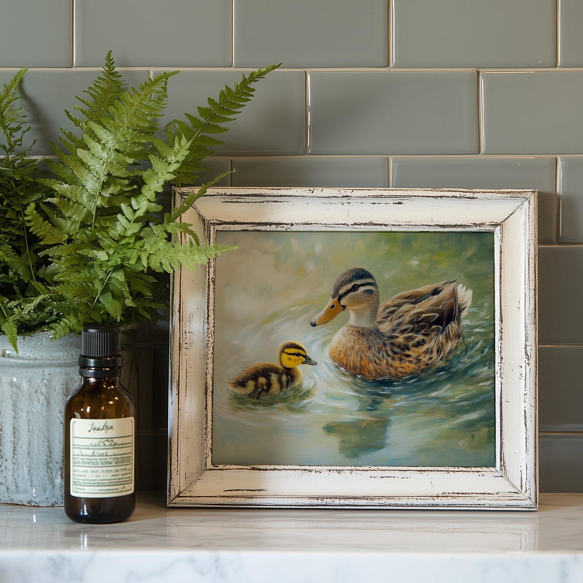 Mother Duck and Duckling Swimming Calm Water Spring Wildlife Poster - Image 4