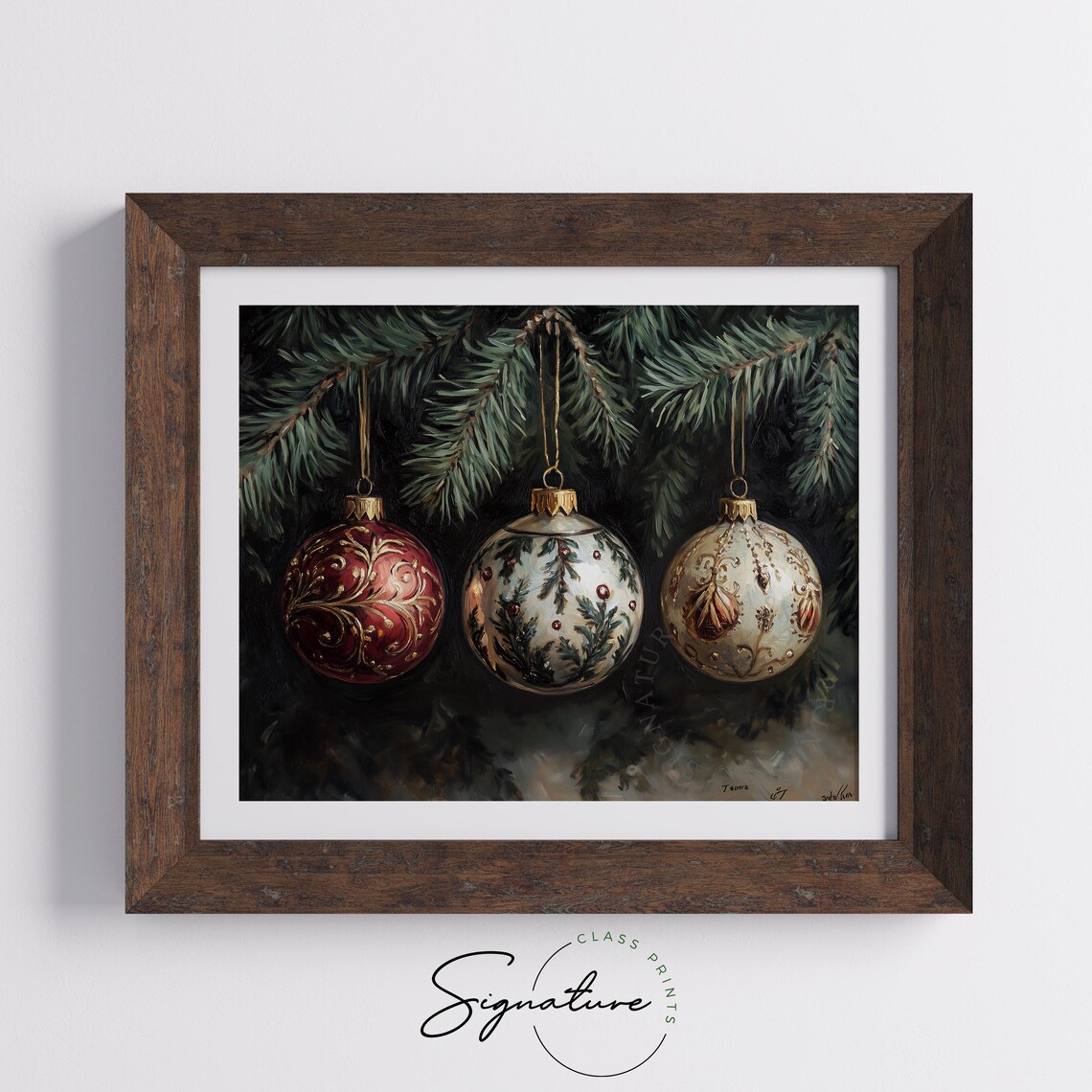 Three Vintage Glass Christmas Ornaments Hanging On A Fir Branch Poster - Image 5