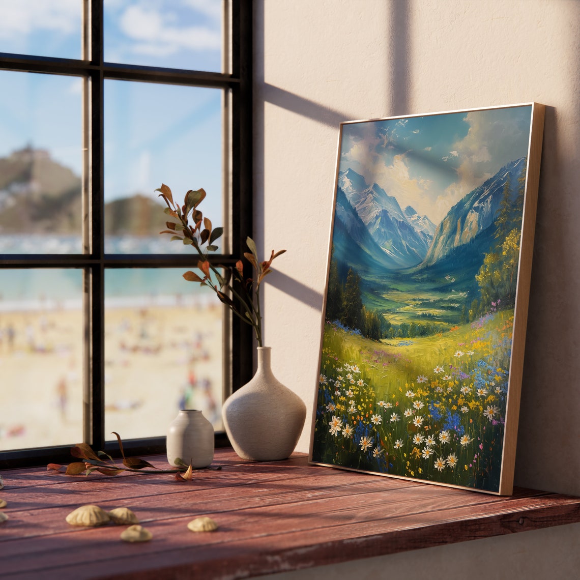 Alpine Meadow Of Daisies Beneath Snowy Peaks Spring Art Poster - Image 5