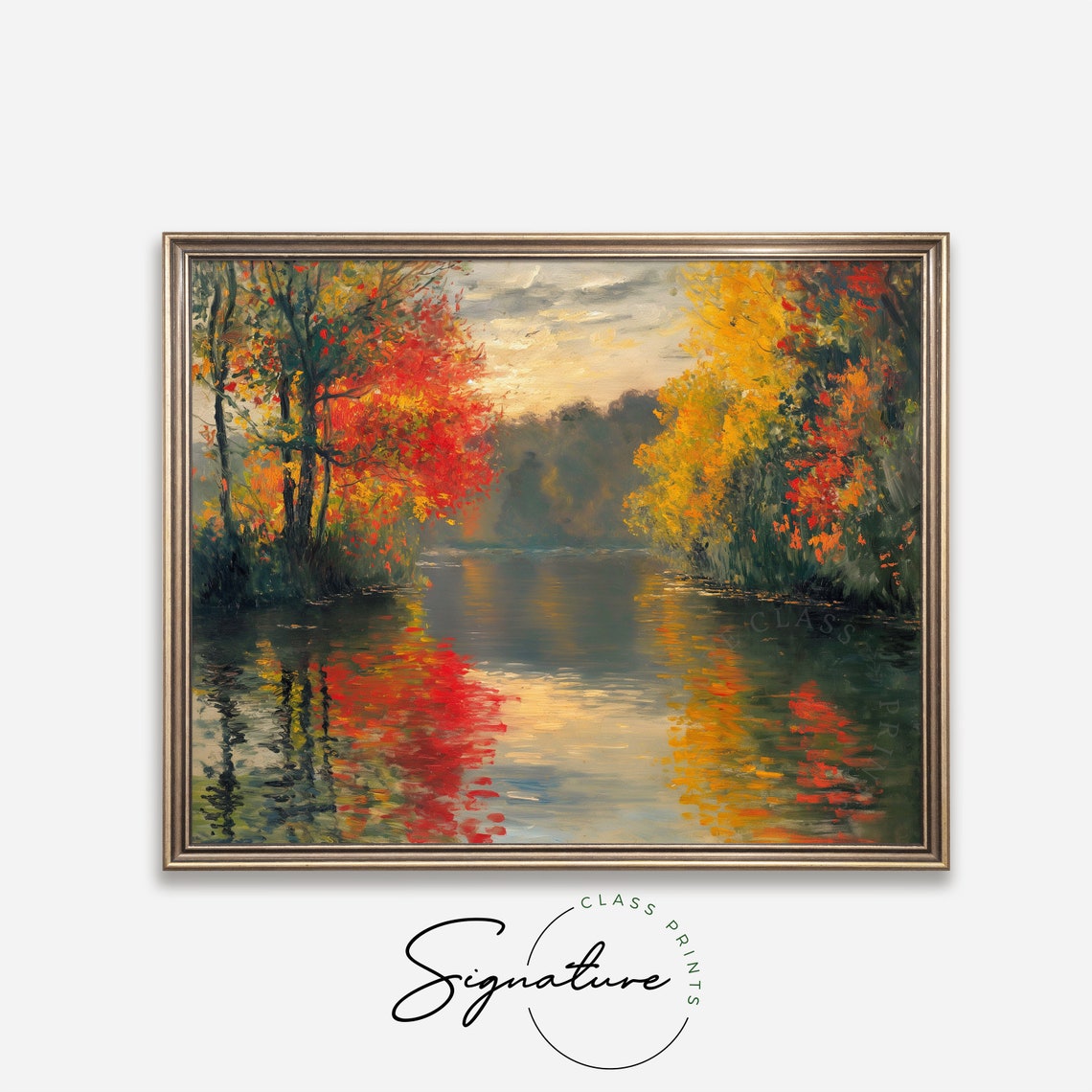 Tranquil Autumn River Between Red And Gold Trees Water Art Poster - Image 4