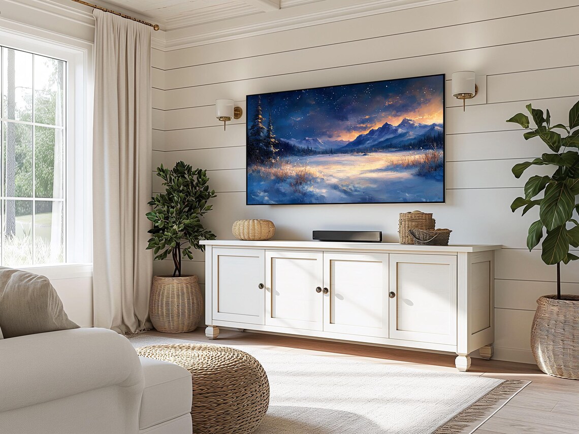 Starry Night Over Snowy Meadow With Glowing Mountain Horizon Art Poster - Image 3