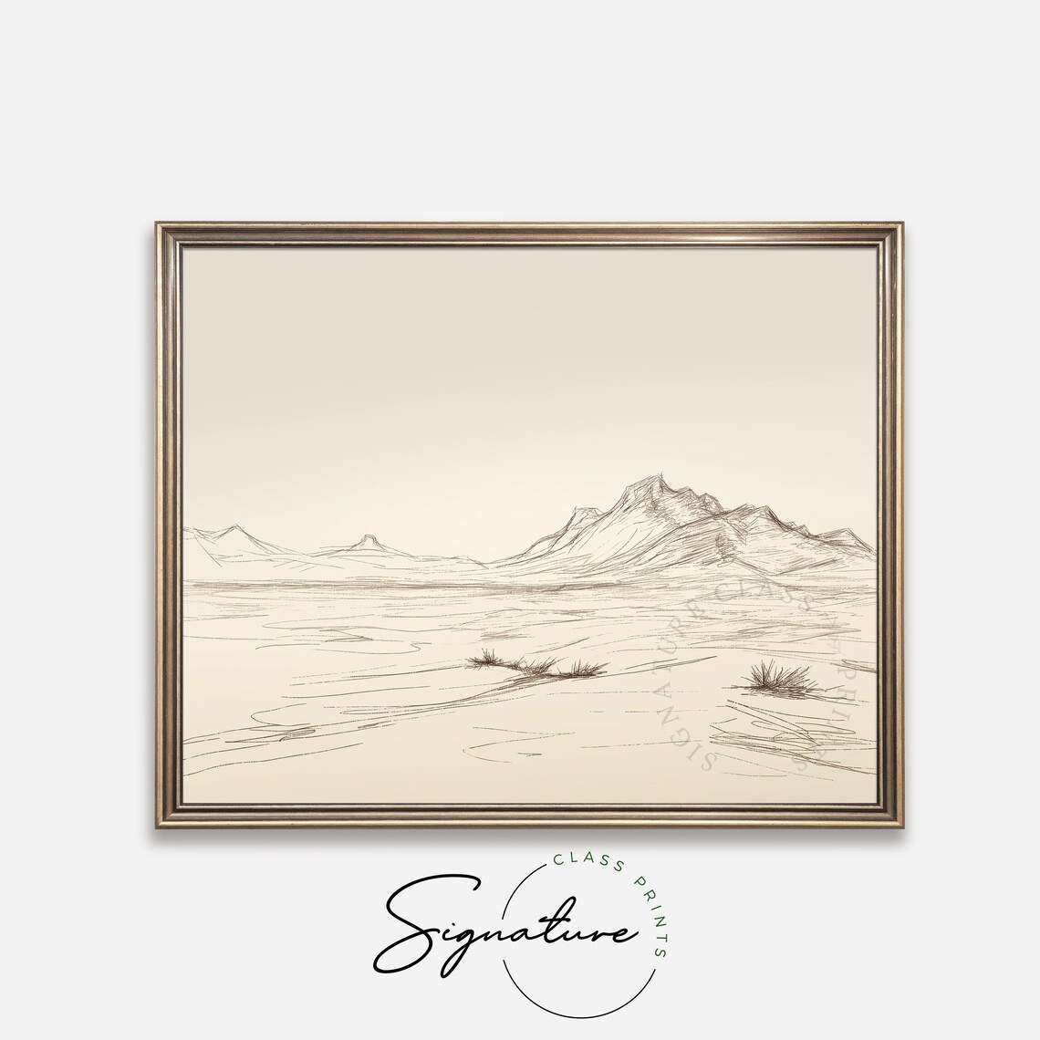 Desert Landscape With Distant Mountains Sketch Tranquil Desert Scene Mountain Range Art Simple Minimalist Wall Decor 840 - Image 4