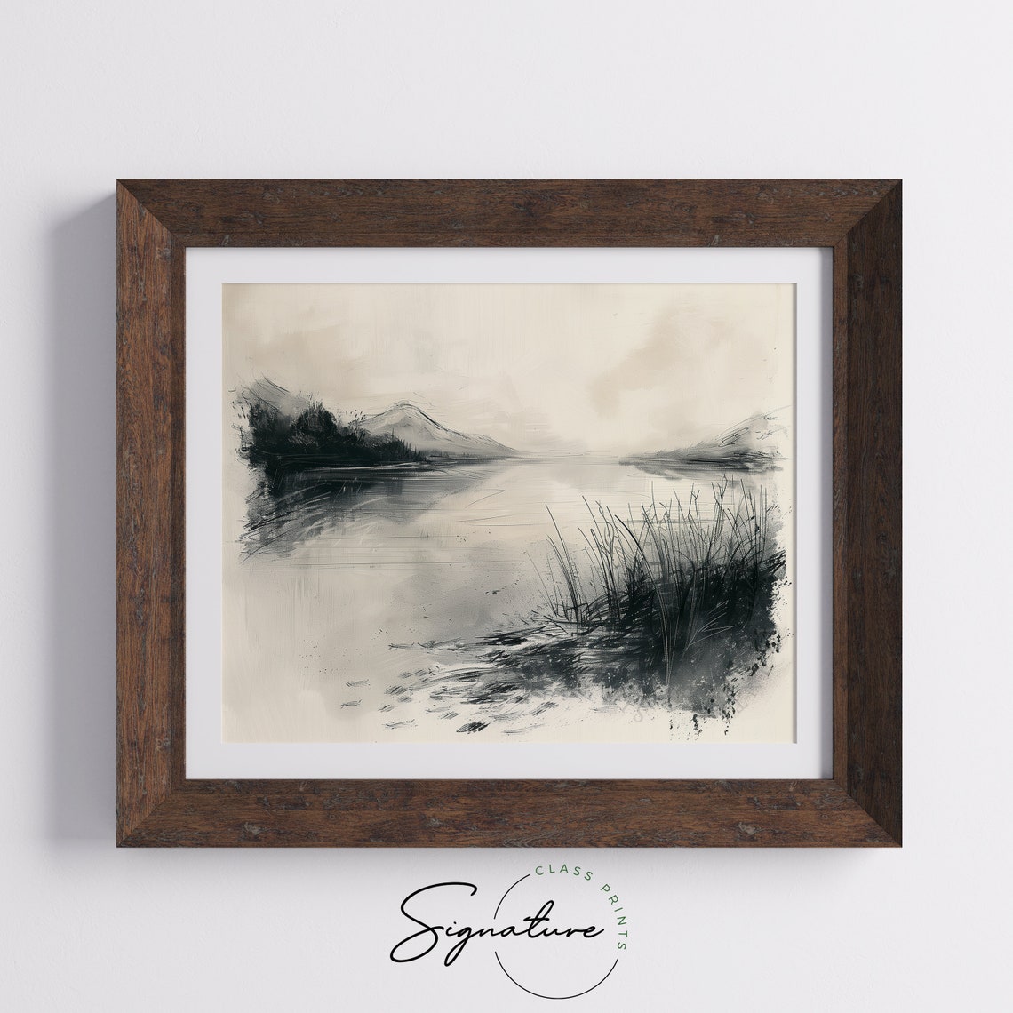 Quiet Serene Misty Lake With Reeds Ink Wash Landscape Poster Art - Image 5