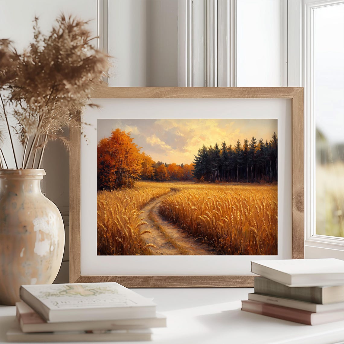 Autumn Wheat Field Path Pine Forest Rolling Hills Fall Wall Art - Image 2
