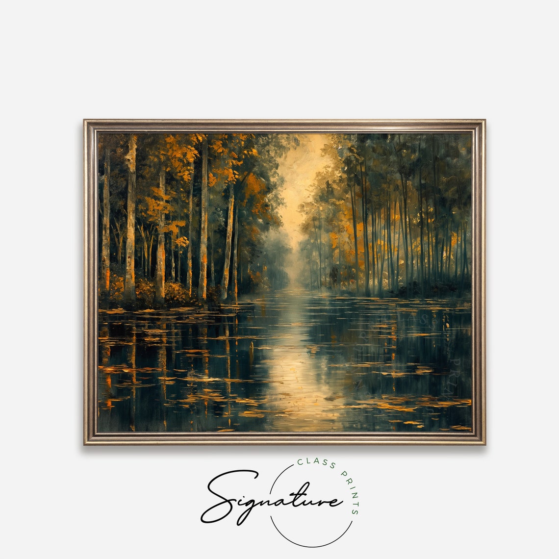 River Epte Poplars Autumn Gold Sunset Golden Light Reflections Poster - Image 4