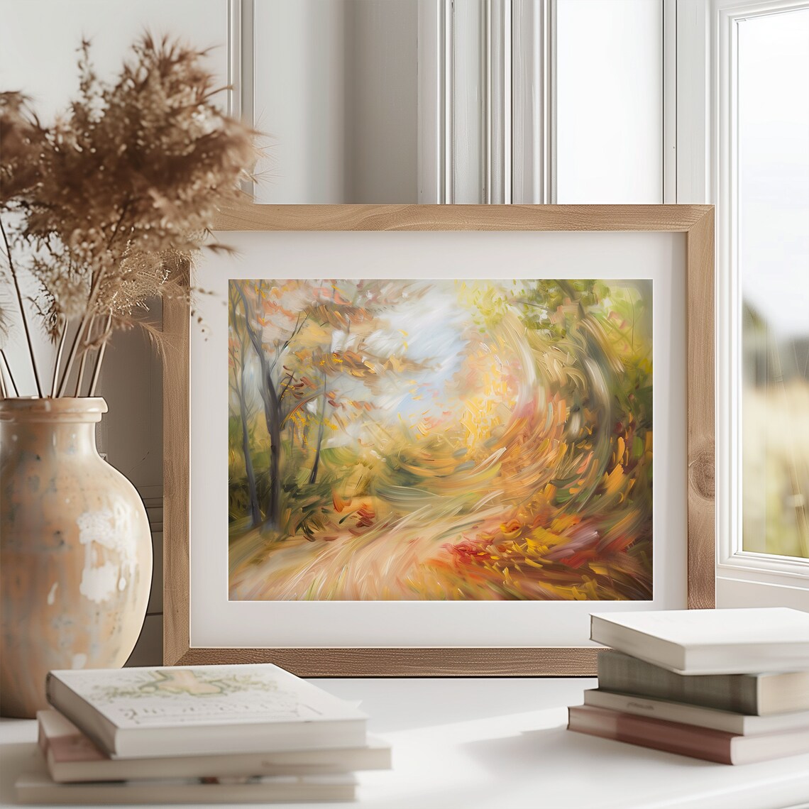 Swirling Autumn Path Abstract Fall Wind Vibrant Impressionist Art Poster - Image 2