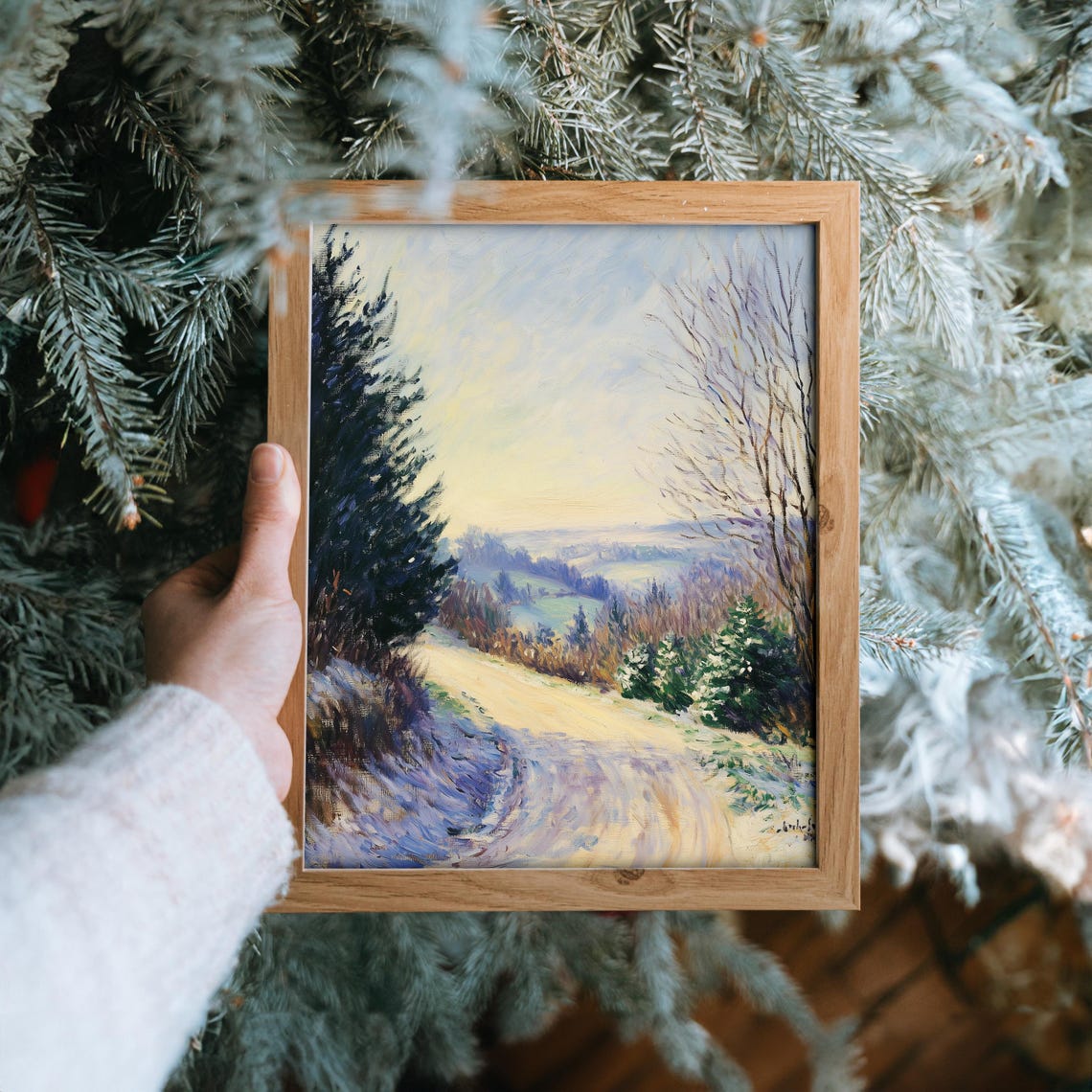 Winding Snowy Country Road Through Winter Hills Landscape Poster - Image 6