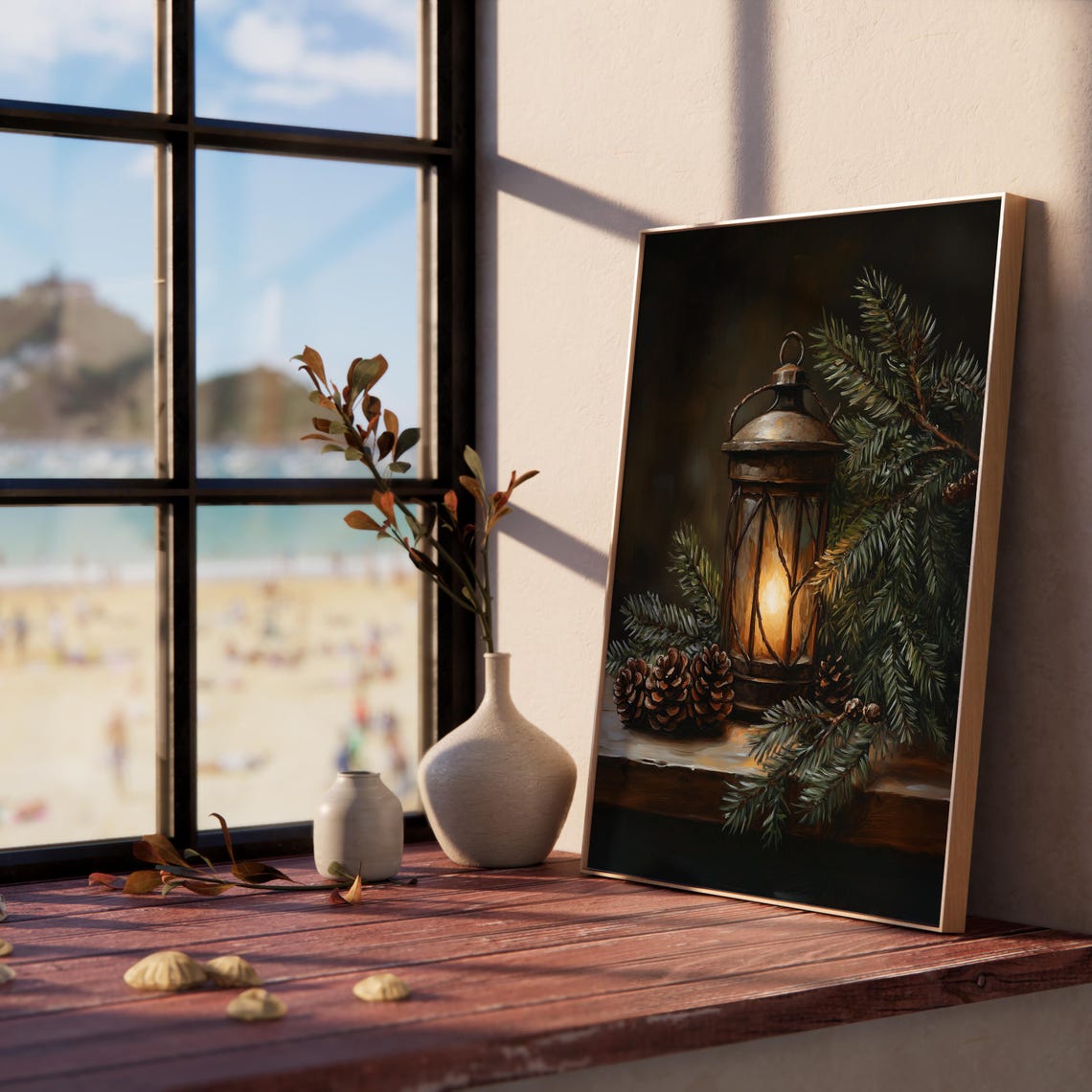 Vintage Rustic Lantern With Pinecones Moody Winter Still Life Poster - Image 5