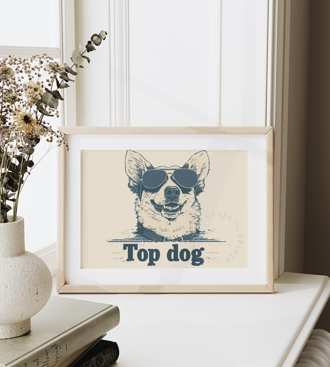 Top Dog Cool Sunglasses Pup Retro Vintage Navy Funny Pet Wall Art - Image 6