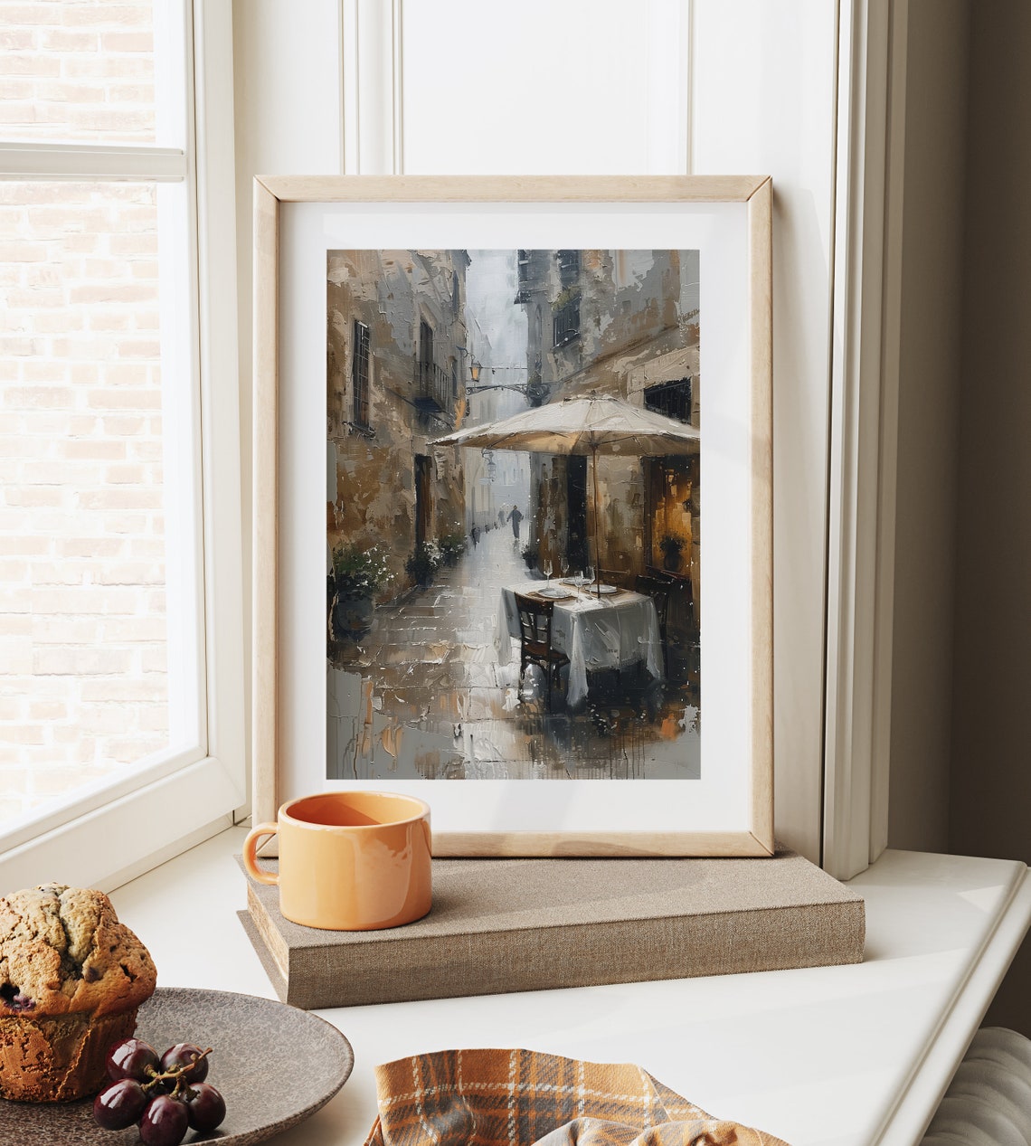 Rainy Mediterranean Alley Cafe Table Old European Street Poster - Image 6