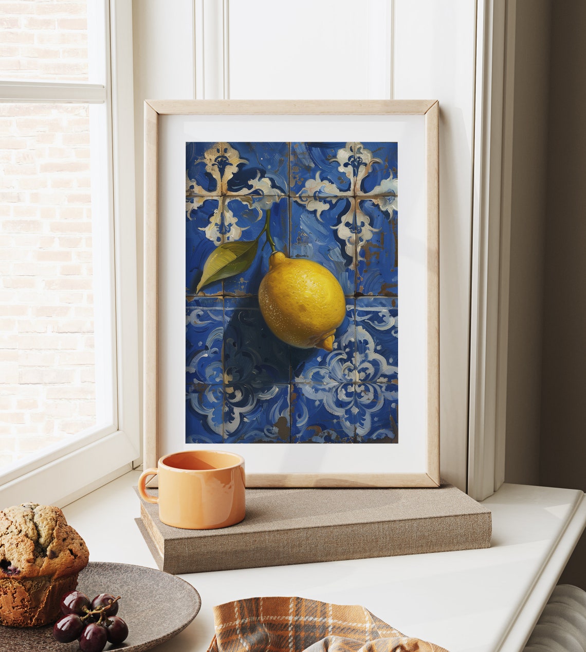 Lemon On Blue Mediterranean Tiles Citrus Still Life Art Poster - Image 6