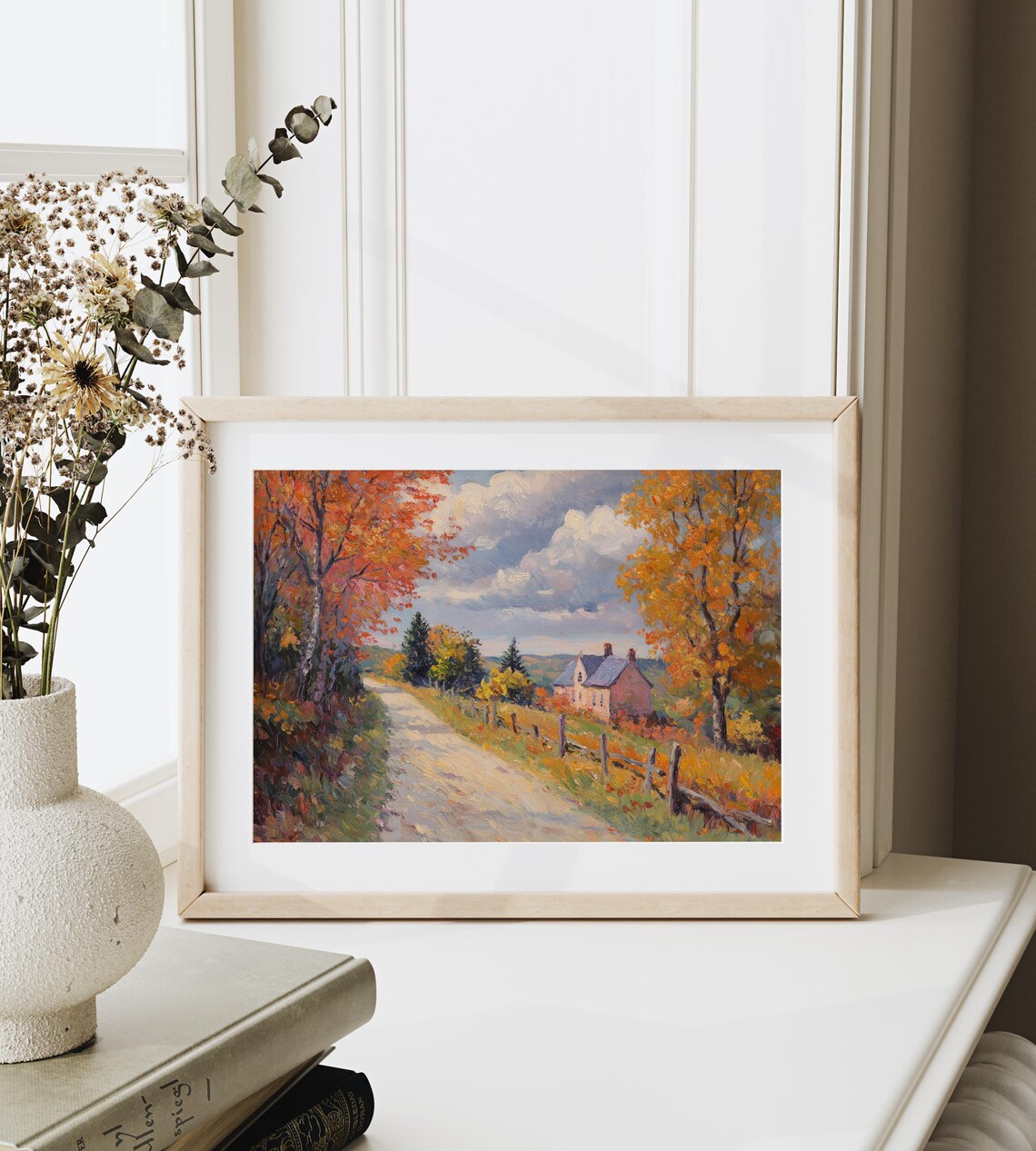 New England Country Lane Autumn Landscape Art Print - Image 6
