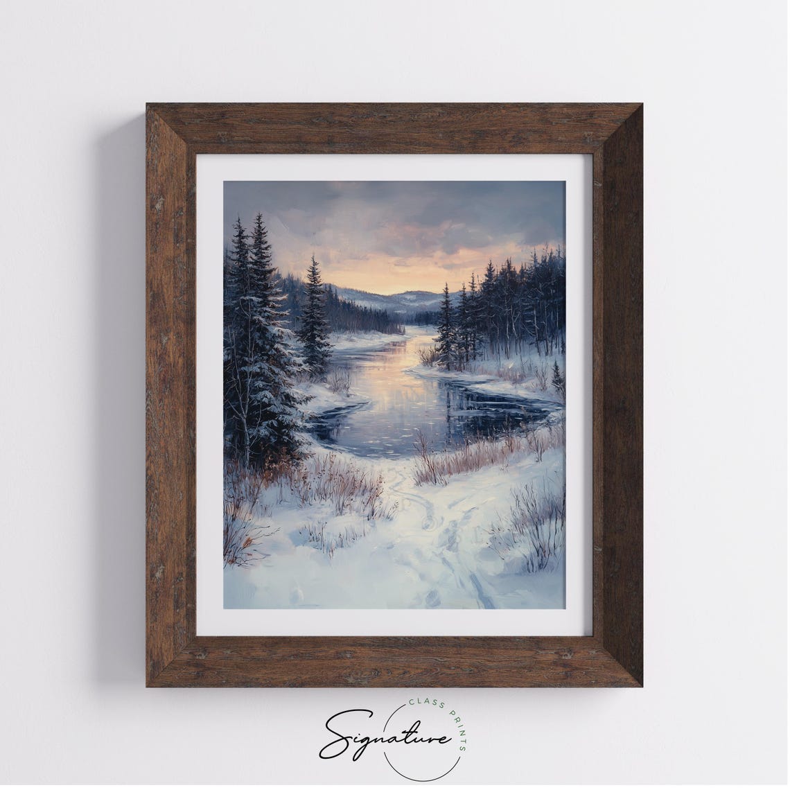 Frozen Lake In Snowy Pine Forest At Sunset Winter Art Poster - Image 3