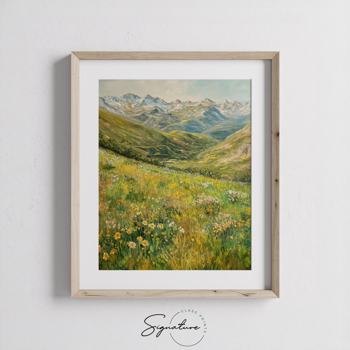 Spring Alpine Valley Wildflower Meadow Mountain Scene Poster - Image 3
