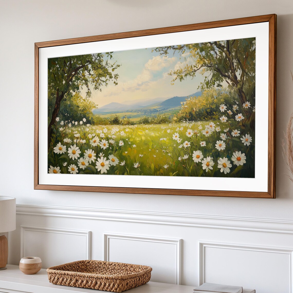 Spring Meadow White Daisies Blooming Field Sunny Floral Landscape Poster - Image 2