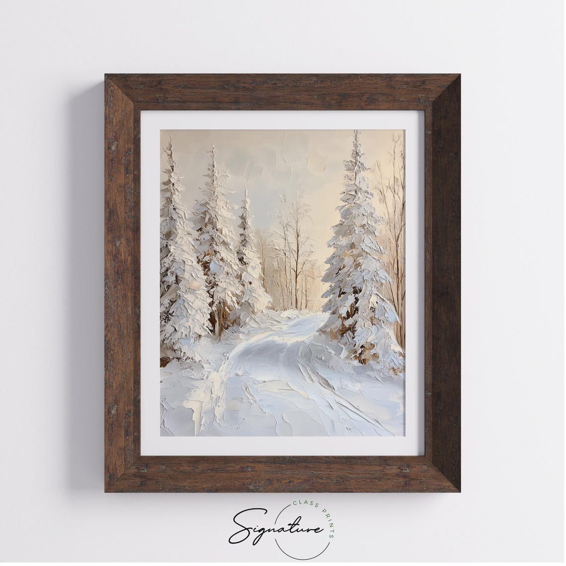 Textured Snowy Forest Path Between Firs Winter Impasto Poster - Image 3