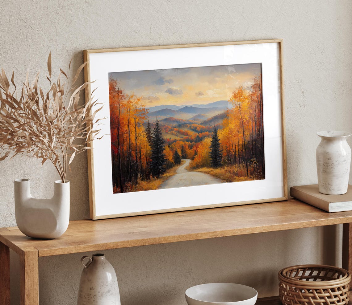 Autumn Country Road Forest Sunset Mountains Evening Glow Poster - Image 4