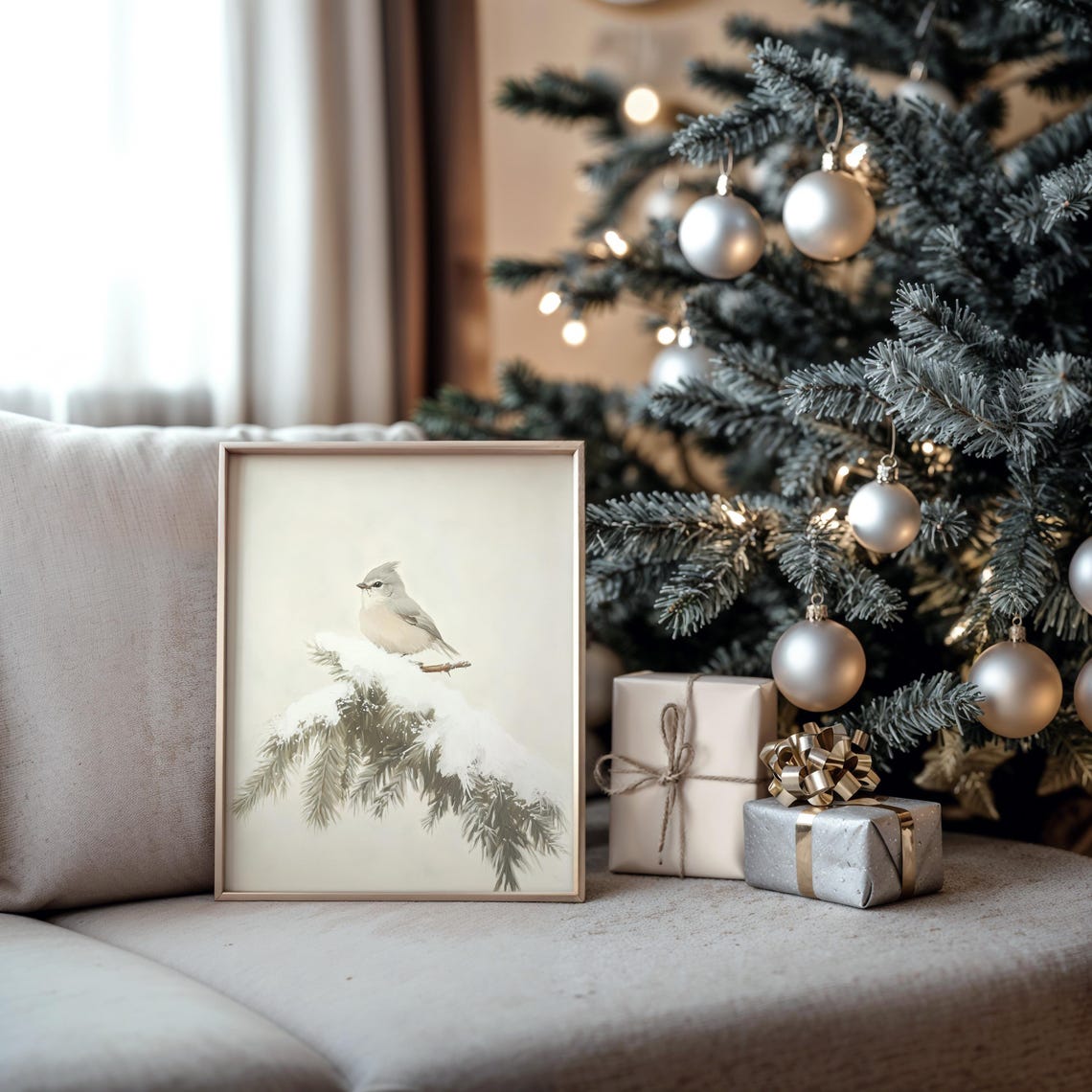 Small Tufted Gray Bird on a Snow Laden Branch Minimalist Poster - Image 5