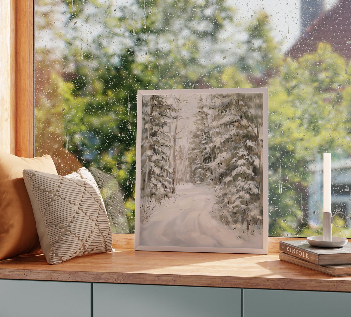 Snowy Boreal Forest Path in Soft Winter Light Landscape Poster - Image 2