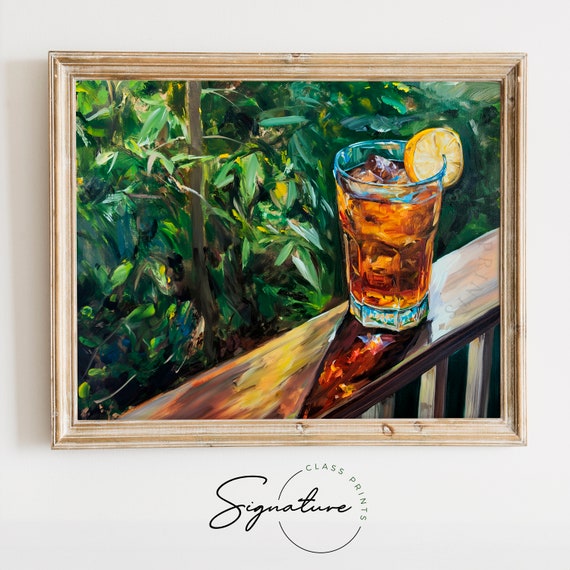 Iced Tea Porch Scene Art Vintage Afternoon Relaxation Print Rustic Deck Wall Art Summertime Beverage 365