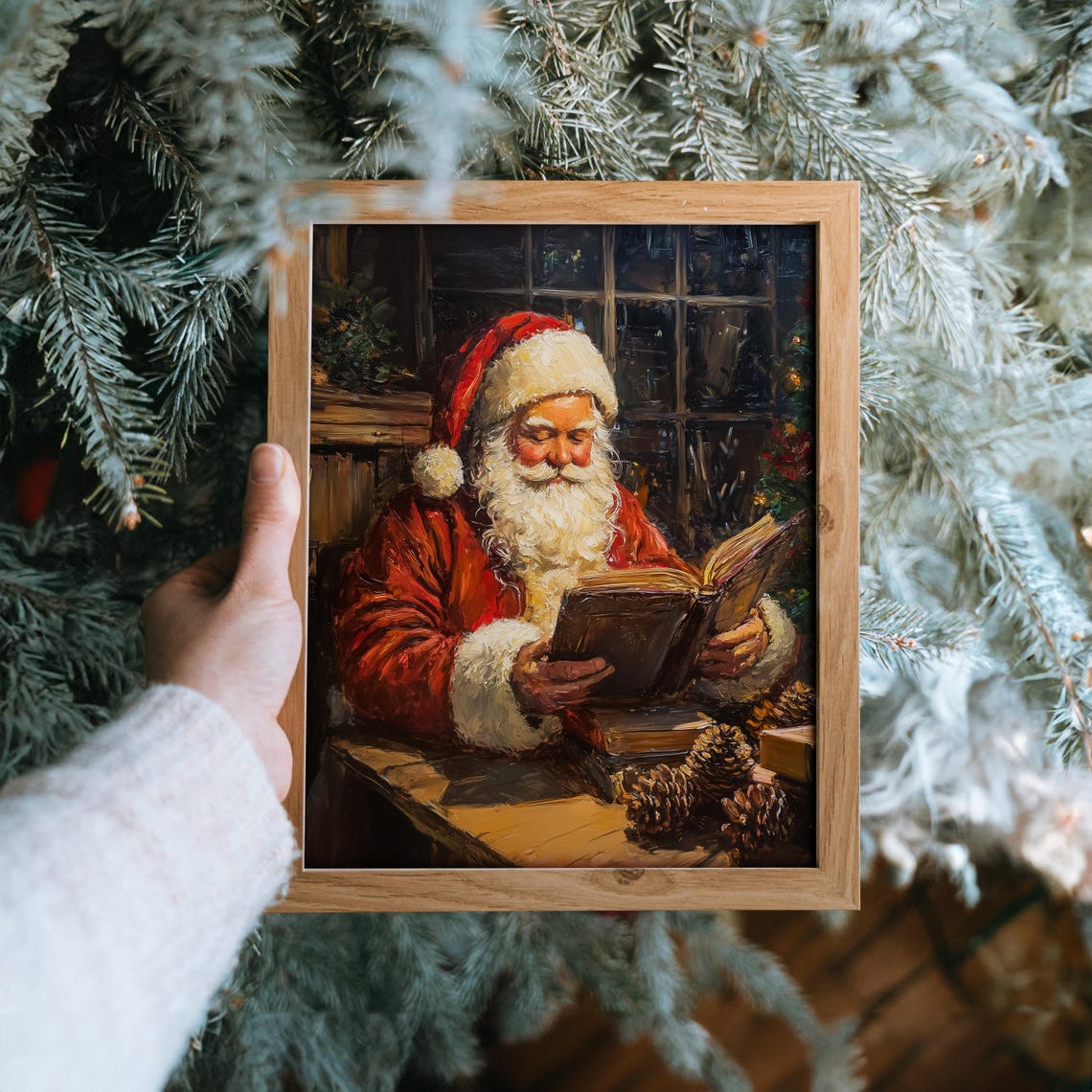 Santa Claus Reading a Book by Lamplight in a Cozy Cabin Poster - Image 6