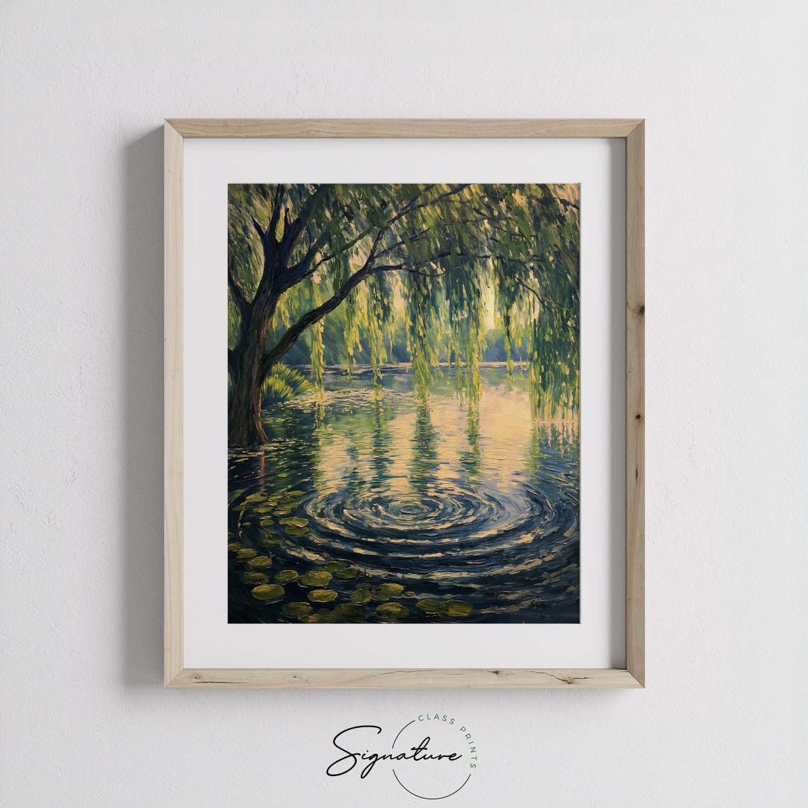 Willow Tree Over Pond With Lily Pads And Ripples Tranquil Art Poster - Image 3