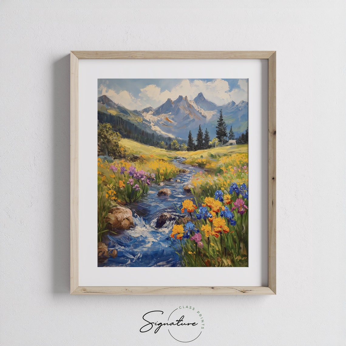 Iris Flowers Alongside Mountain Stream Colorful Wildflower Poster - Image 3