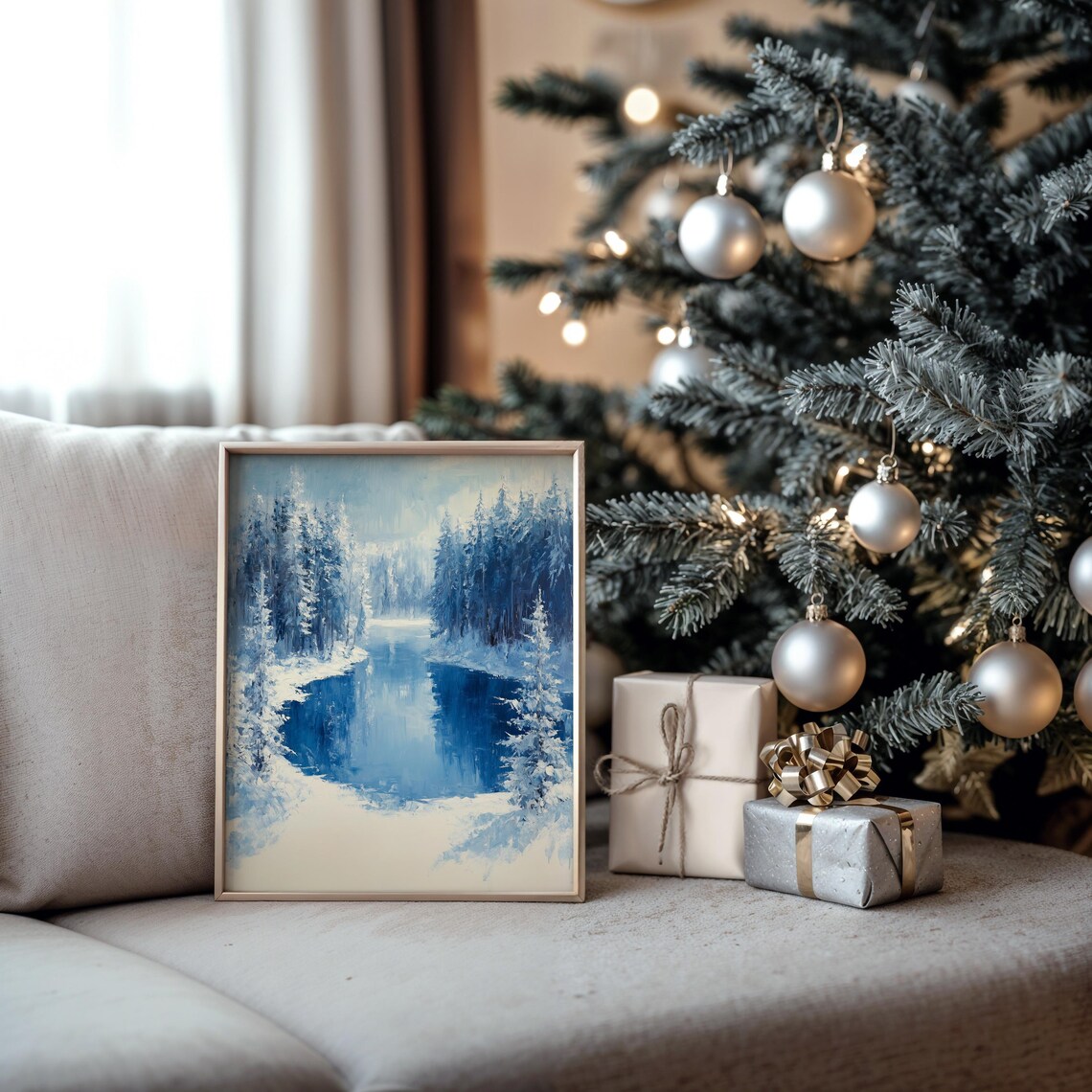 Vivid Frosted Spruce Forest Near Frozen Lake Christmas Art Poster - Image 5