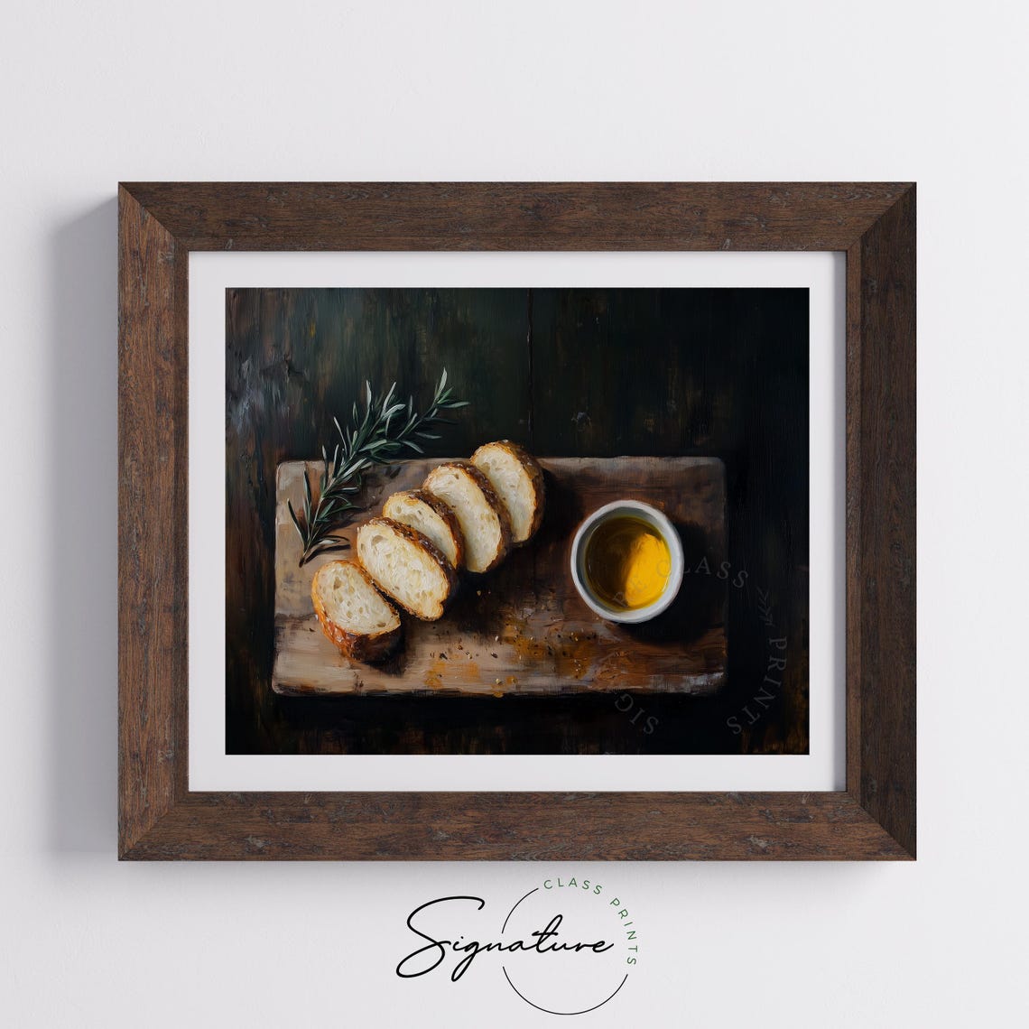 Sliced Bread With Olive Oil And Rosemary On Dark Wood Kitchen Wall Art - Image 5