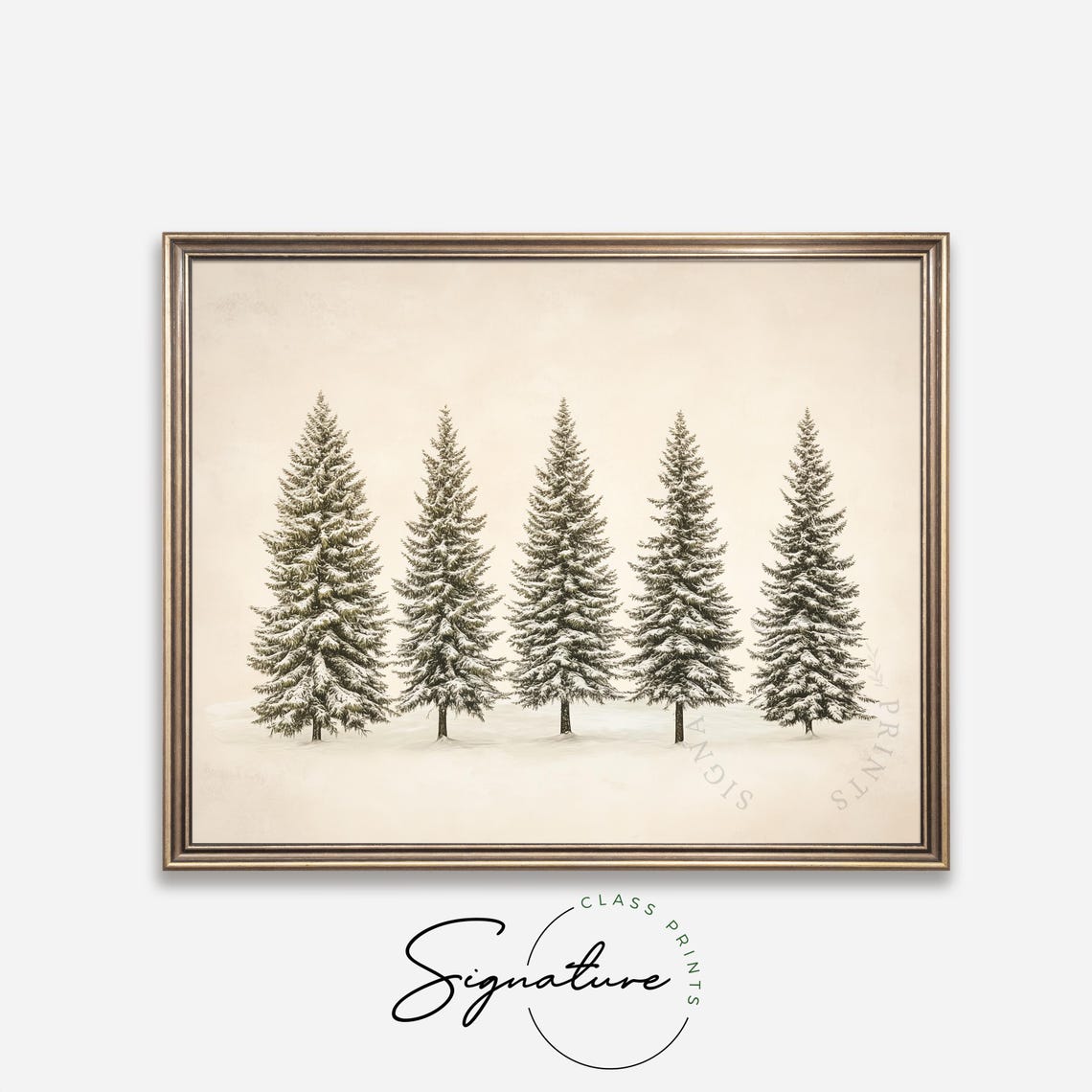 Five Snow Dusted Pine Trees In A Row Minimalist Winter Art Poster - Image 4