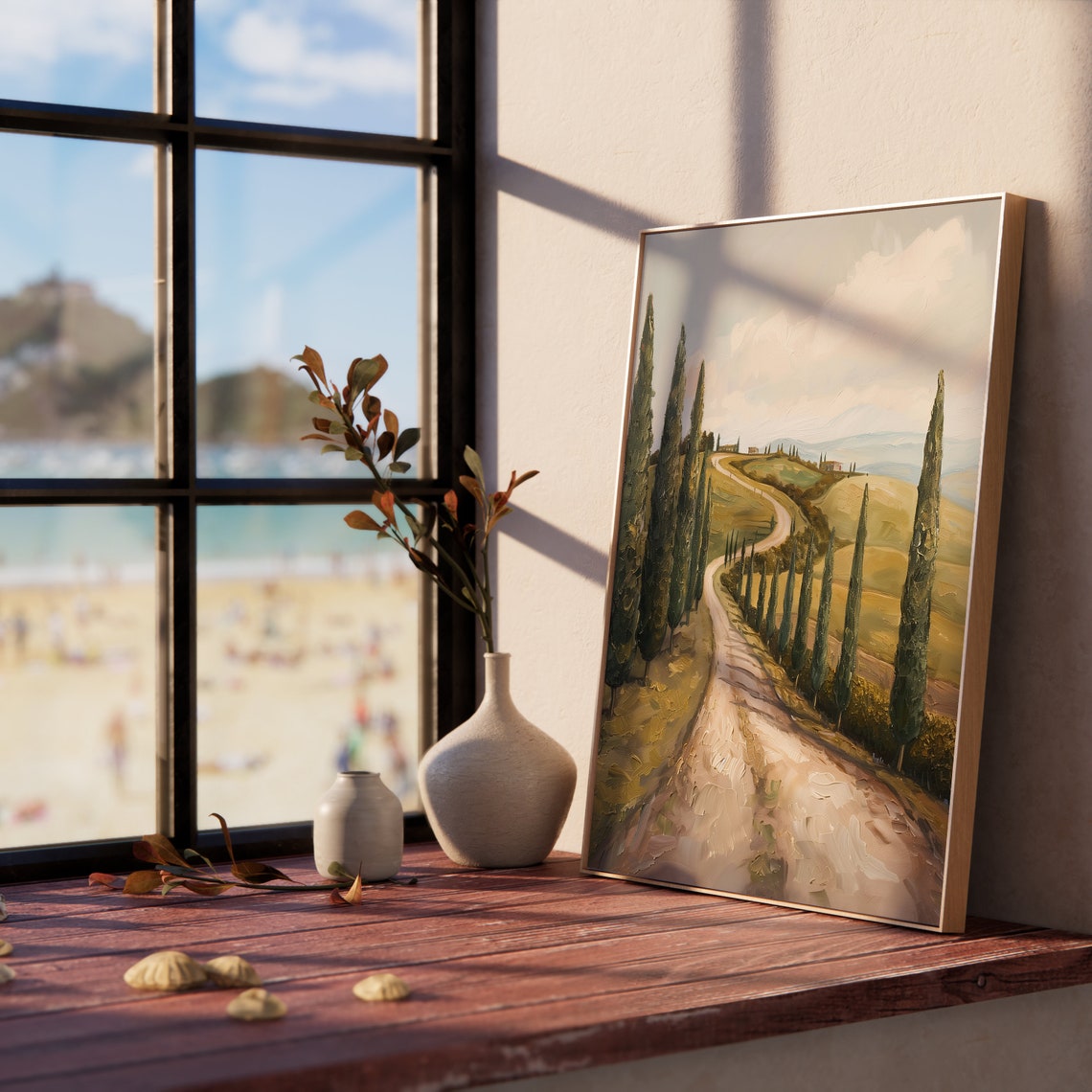 Tuscan Road Tranquility Cypress Tree Lined Pathway Art Rustic Landscape Warm Toned Wall Decor Countryside Home Artwork 273 - Image 5