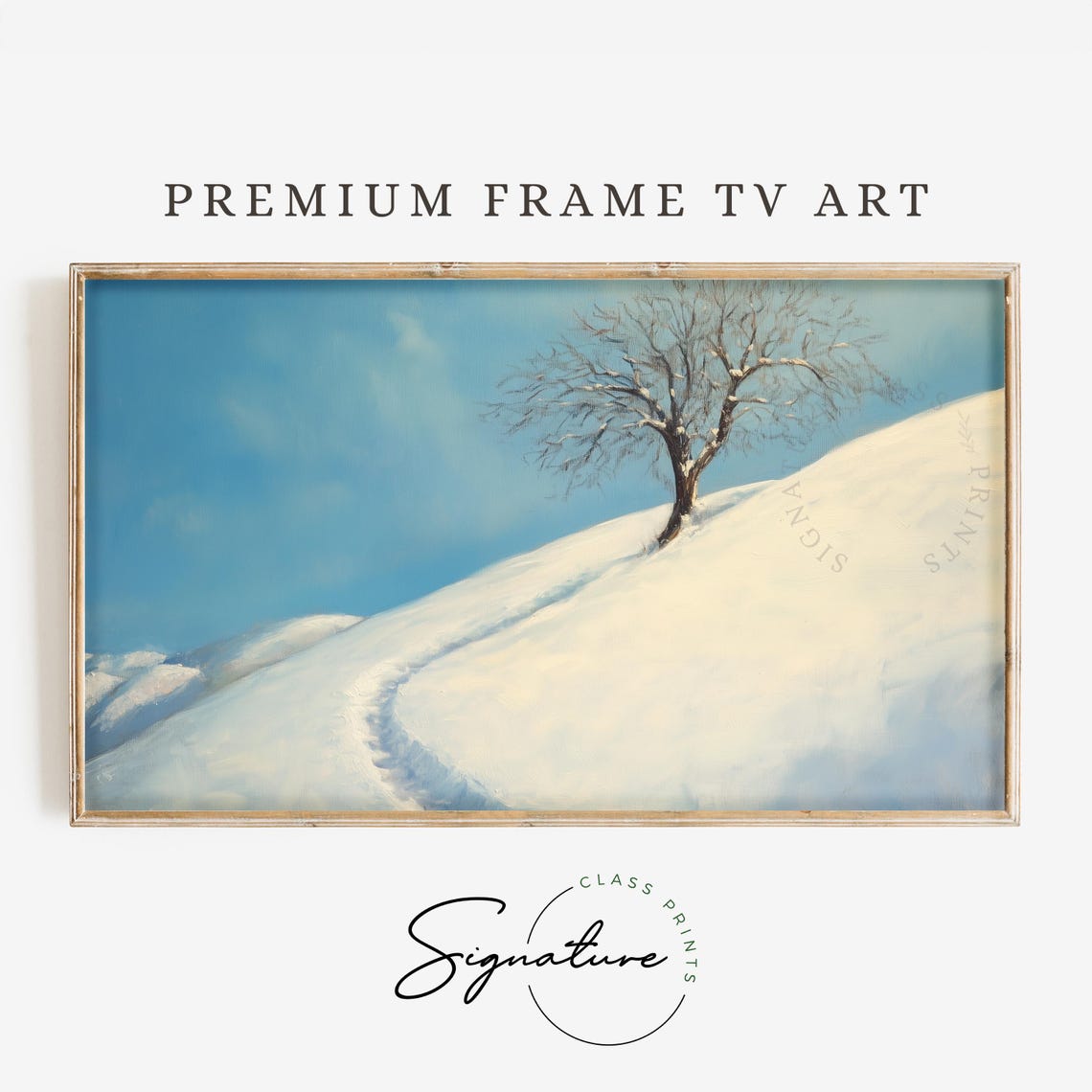 Winding Snow Trail to Lone Tree Winter Hills Landscape Poster