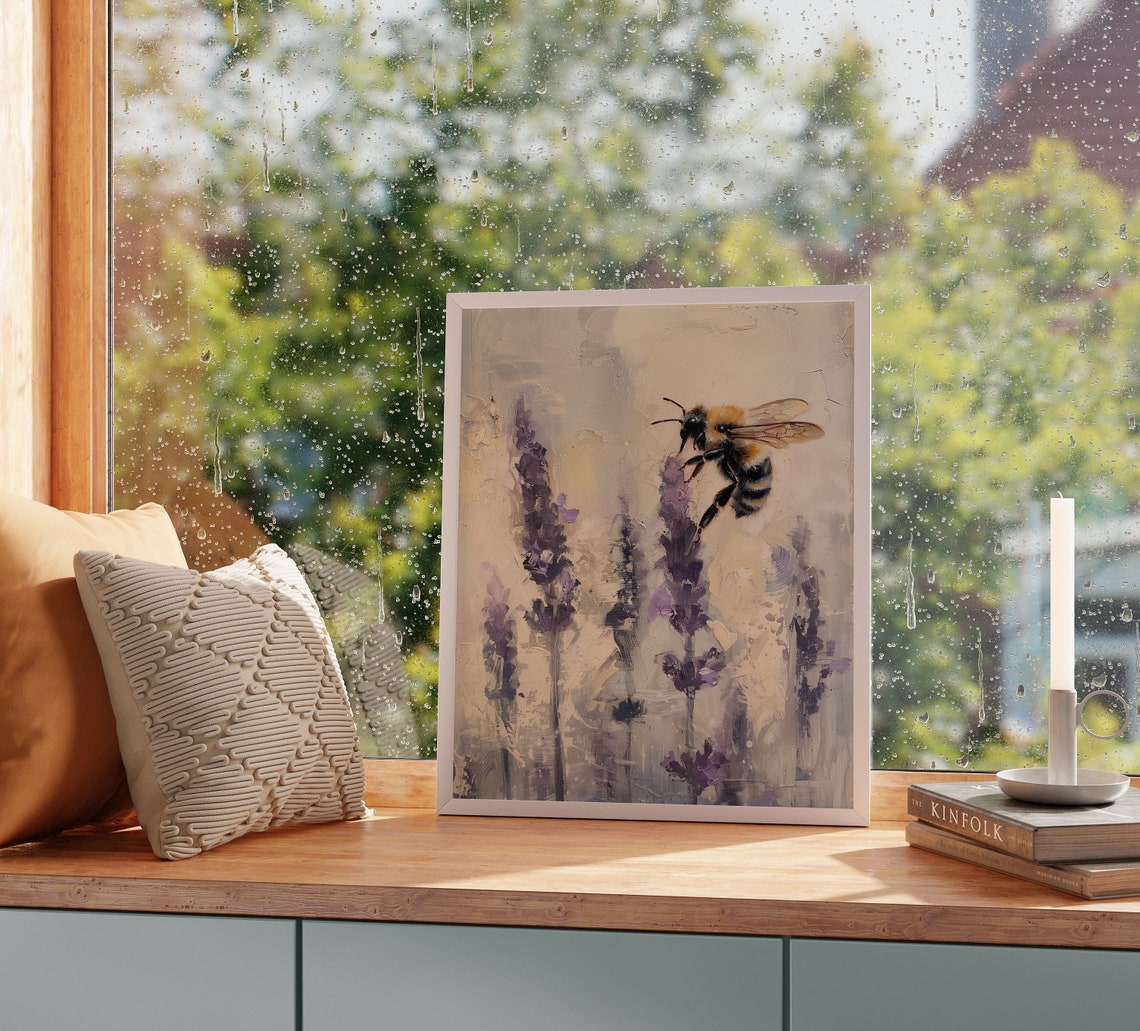 Bumblebee On Lavender Flowers Botanical Insect Painting Poster - Image 2