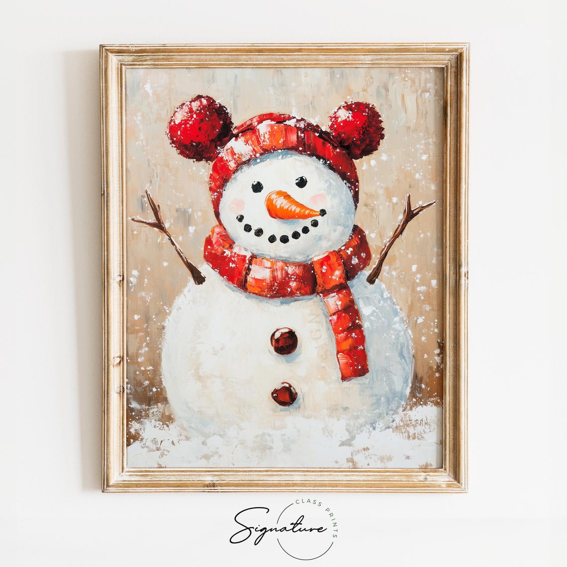 Cheerful Snowman With Red Pom Hat And Scarf Vintage Holiday Poster