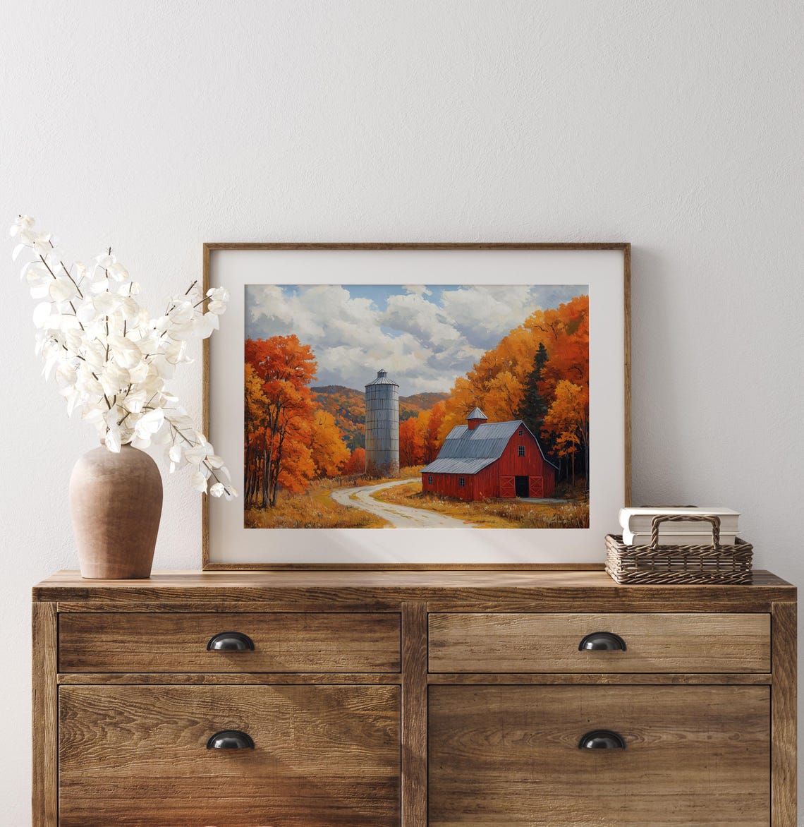 Red Barn Silo Autumn Country Road Fall Farm Landscape Wall Art - Image 3