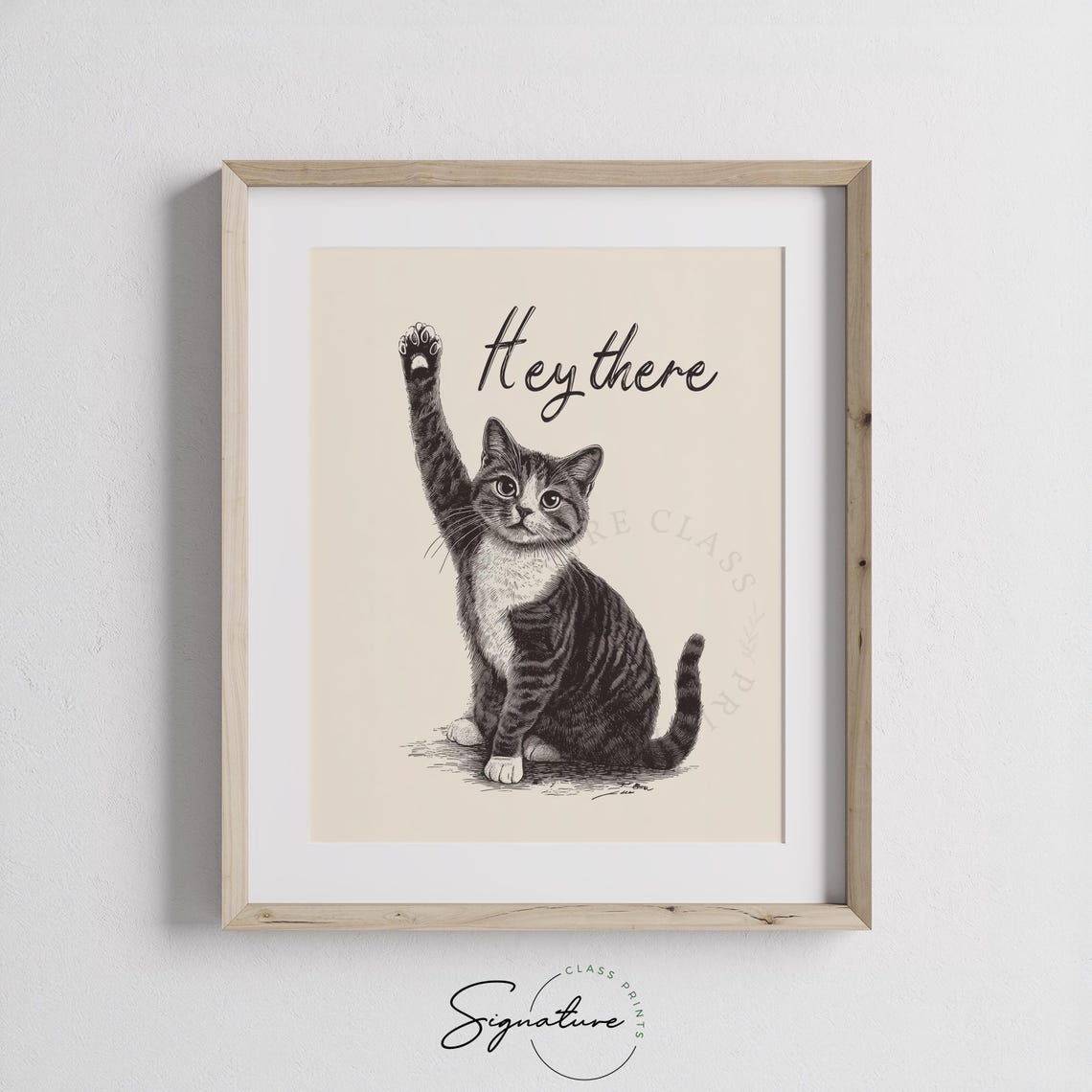 Friendly Hey There Waving Tabby Cat Vintage Cute Kitten Poster - Image 3