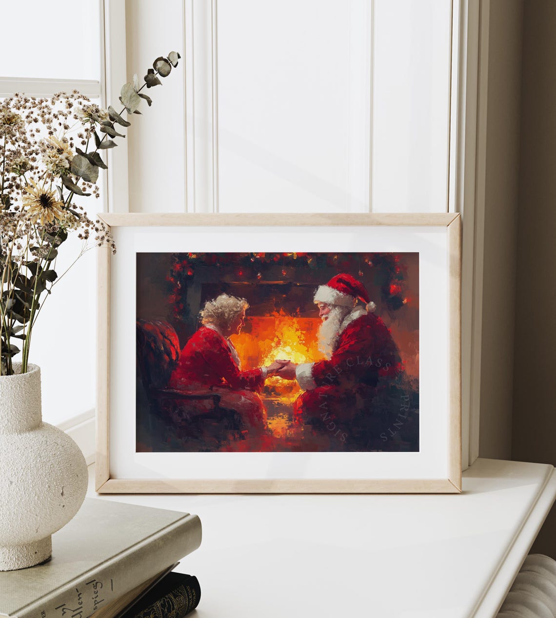 Santa And Mrs Claus Holding Hands By A Glowing Fireplace Art Poster - Image 6