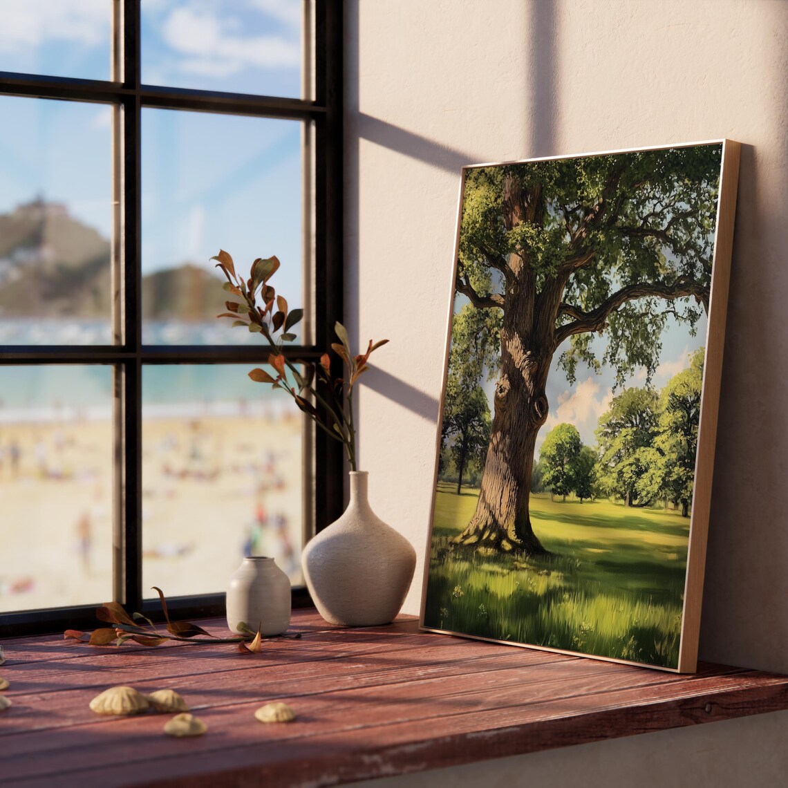 Tranquil Oak Tree Green Meadow Summer Landscape Rustic Countryside Poster - Image 5