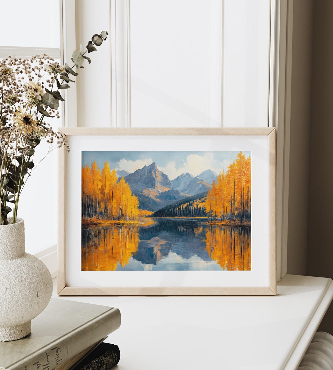Autumn Mountain Lake Golden Aspens Reflection Fall Landscape Wall Art - Image 6