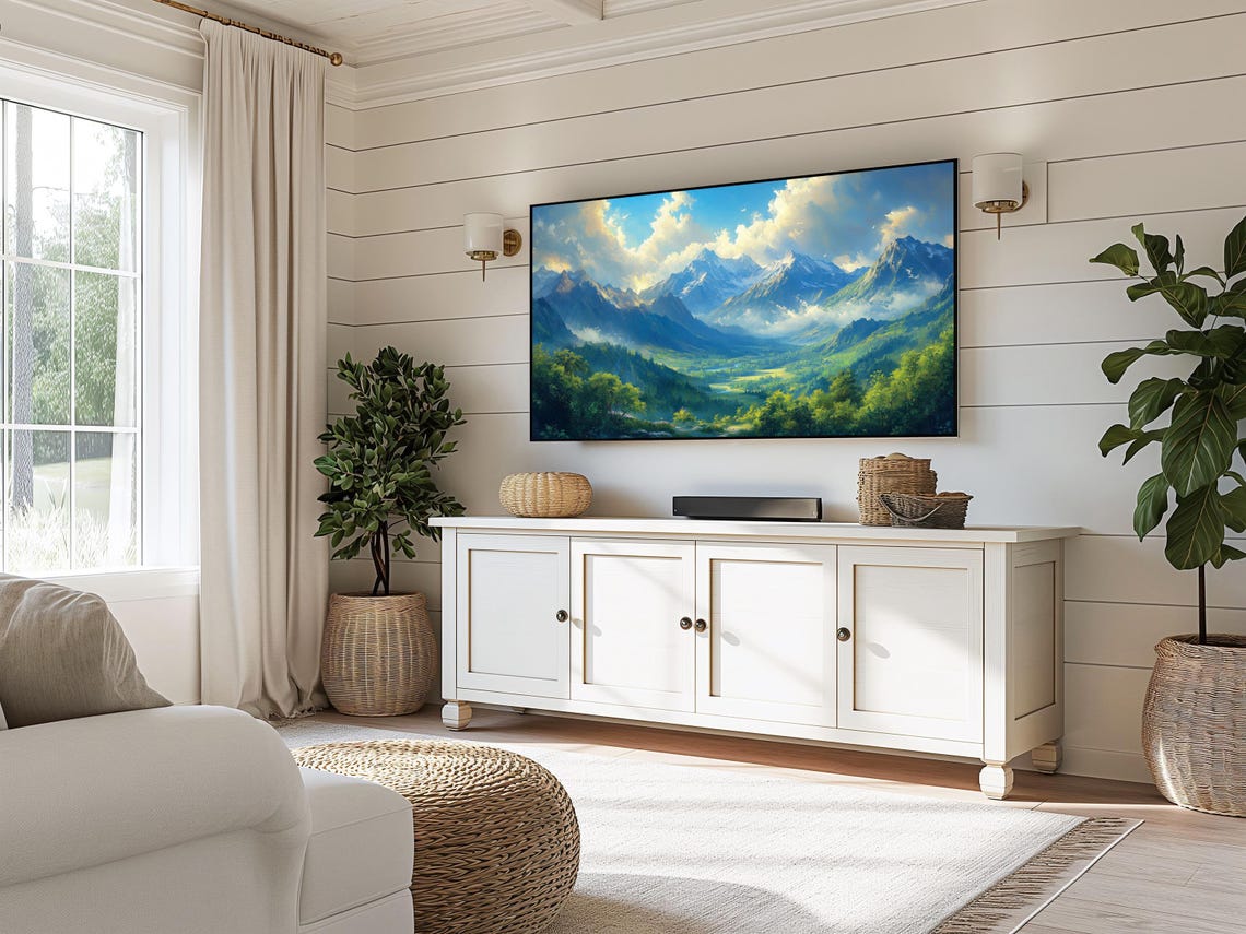 Majestic Mountain Peaks Over Lush Green Valley Frame TV Wall Art - Image 5