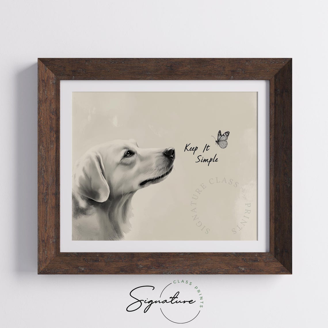 Keep It Simple White Dog Portrait With Butterfly Minimal Wall Art - Image 5
