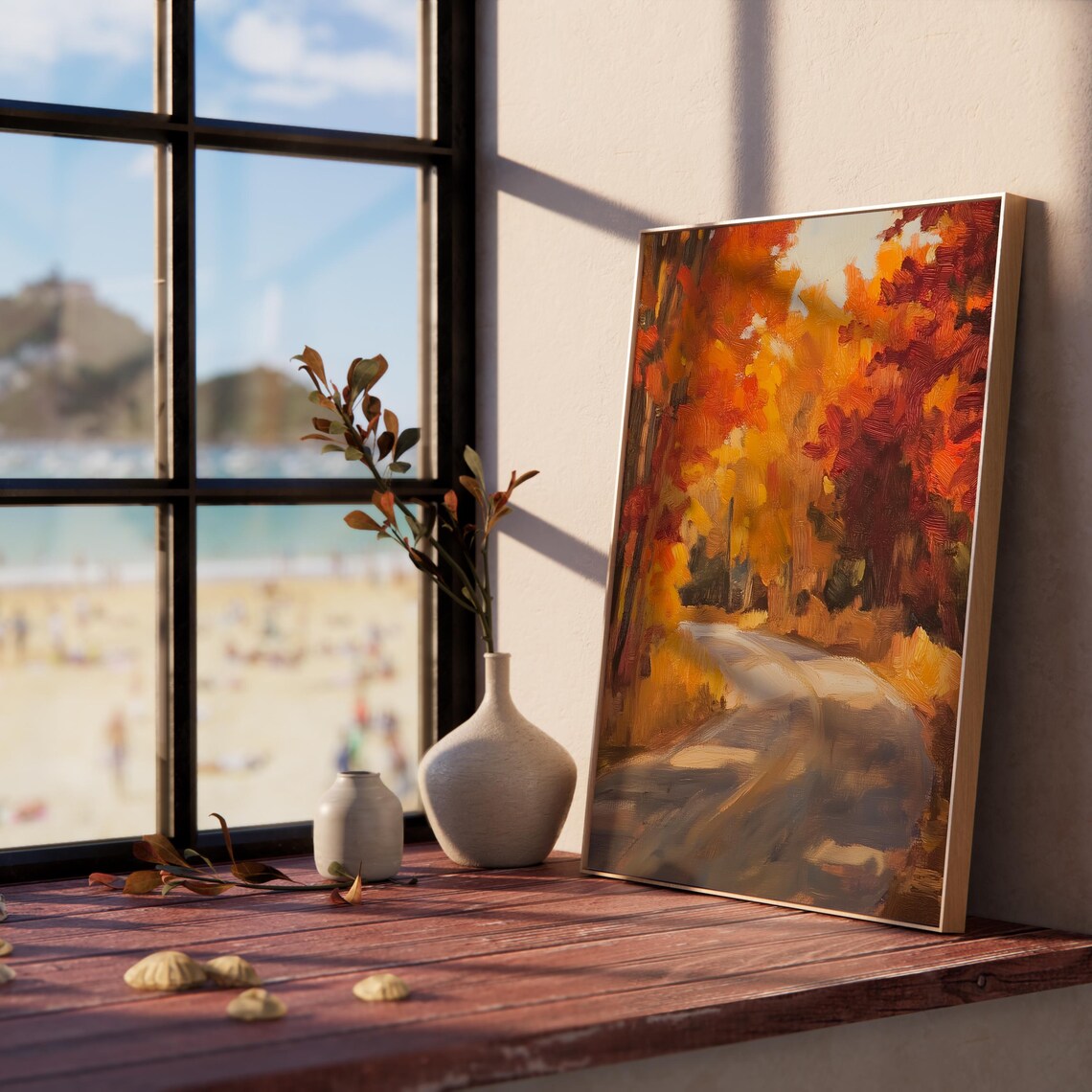 Curving Country Road Through Fiery Orange Autumn Forest Poster - Image 5