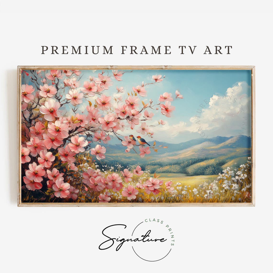 Cherry Blossom Valley With Mountain Meadow In Springtime Poster