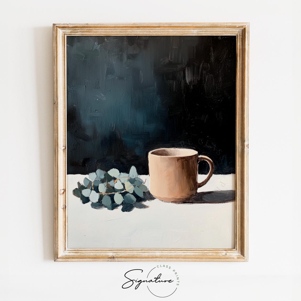 Moody Coffee Cup With Eucalyptus Rustic Still Life Art Poster