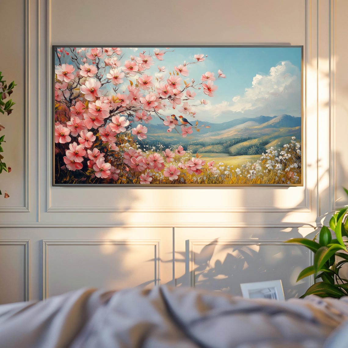 Cherry Blossom Valley With Mountain Meadow In Springtime Poster - Image 4